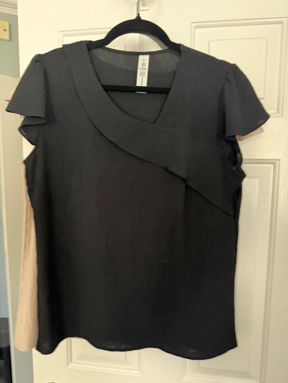 B Short Sleeves Asymmetrical Blouse in Black